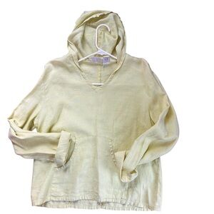 Vintage Willi Smith Collection 100% Linen Hooded Pullover Top - Chartreuse M